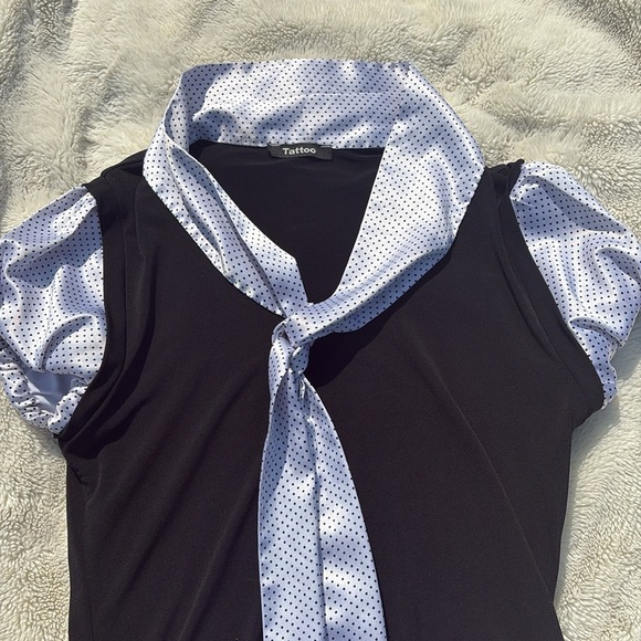 Tattoo Black & White Polka Dot Puff Sleeve Top Size M | Retro Chic | - Picture 2 of 6